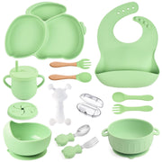 Feeding Set 15 Pcs - Suction Bowl, Divided Plate, Bib, Cup