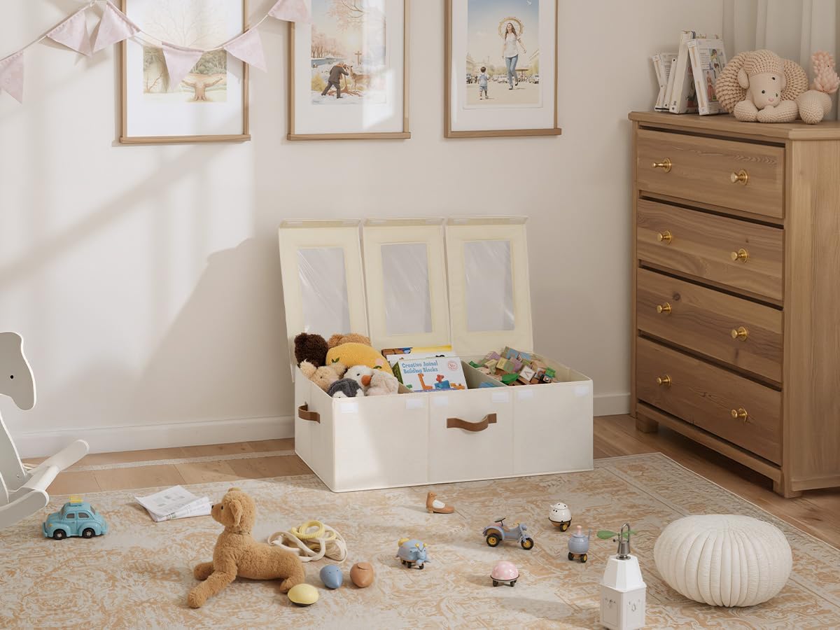 Large Toy Storage Bins with Lids, Collapsible Sturdy Toy Chests