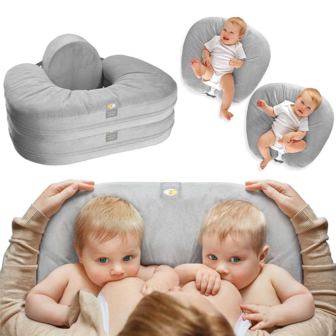 Nurse & Lounge Pillow (Grey) - Breastfeeding Pillow for Twins or Two Lounge Pillows