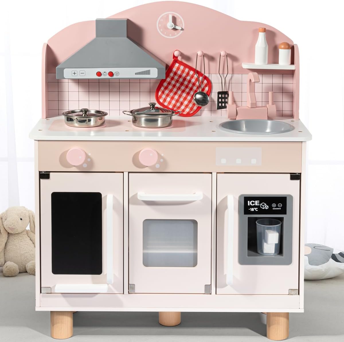 Wooden Kids Kitchen Playset,Pretend Toy Kitchen for Toddlers Ages 1-3