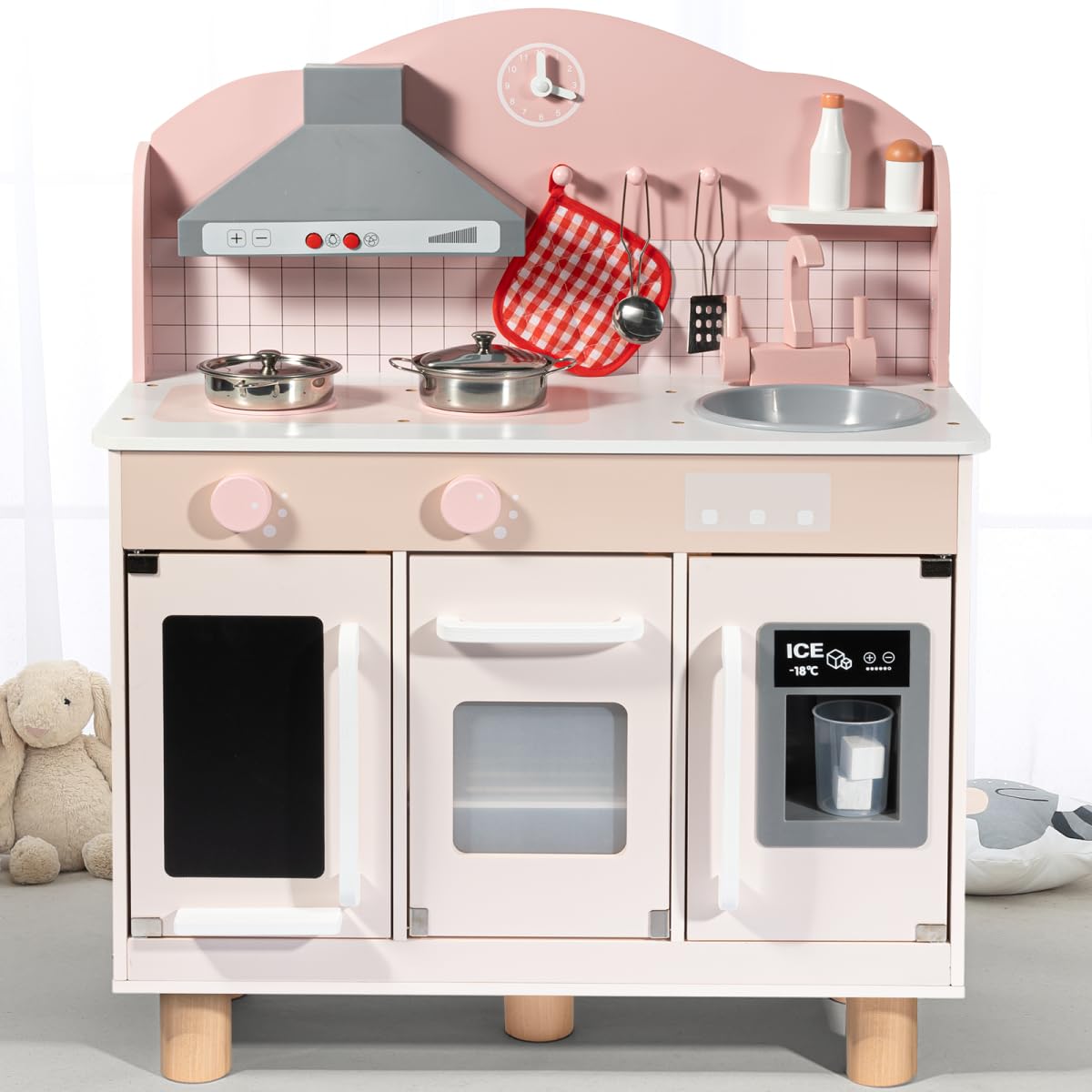 Wooden Kids Kitchen Playset,Pretend Toy Kitchen for Toddlers Ages 1-3