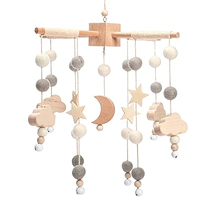 Boho Baby Crib Mobile Decor - Wooden Moon and Stars Nursery Mobiles