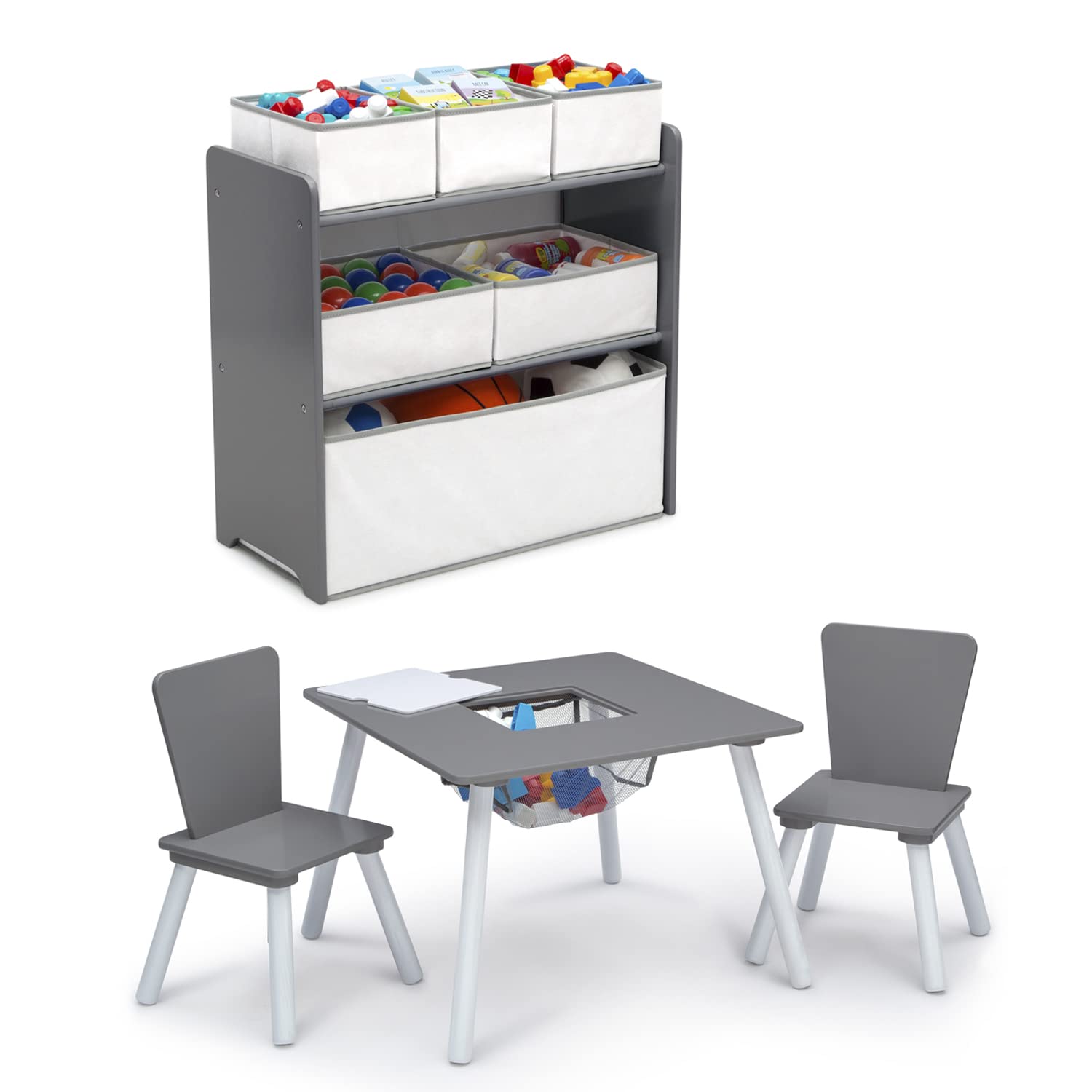 4-Piece Toddler Playroom Set, Grey/White & Canton Toddler Bed