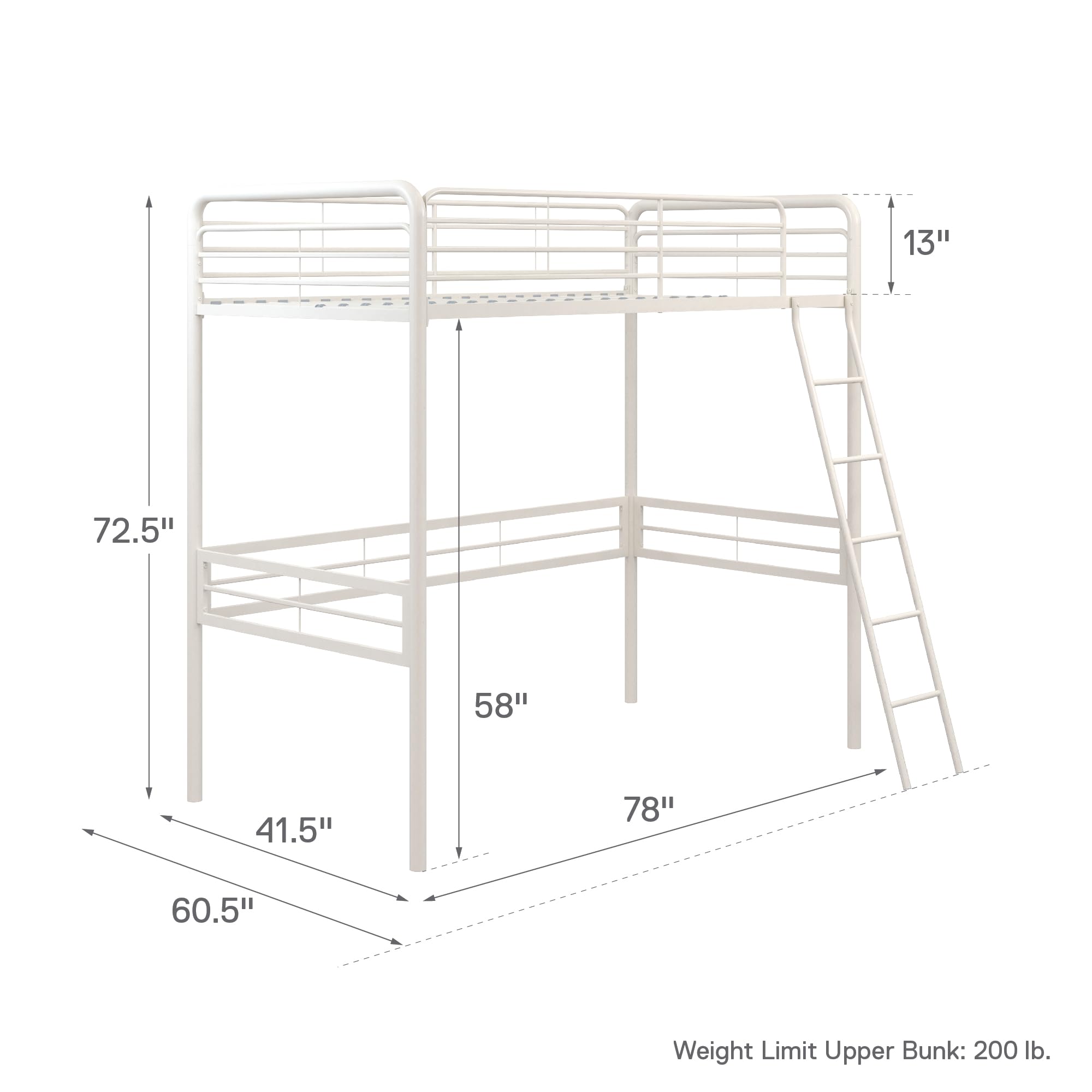 Twin Metal Loft Bed with Ladder