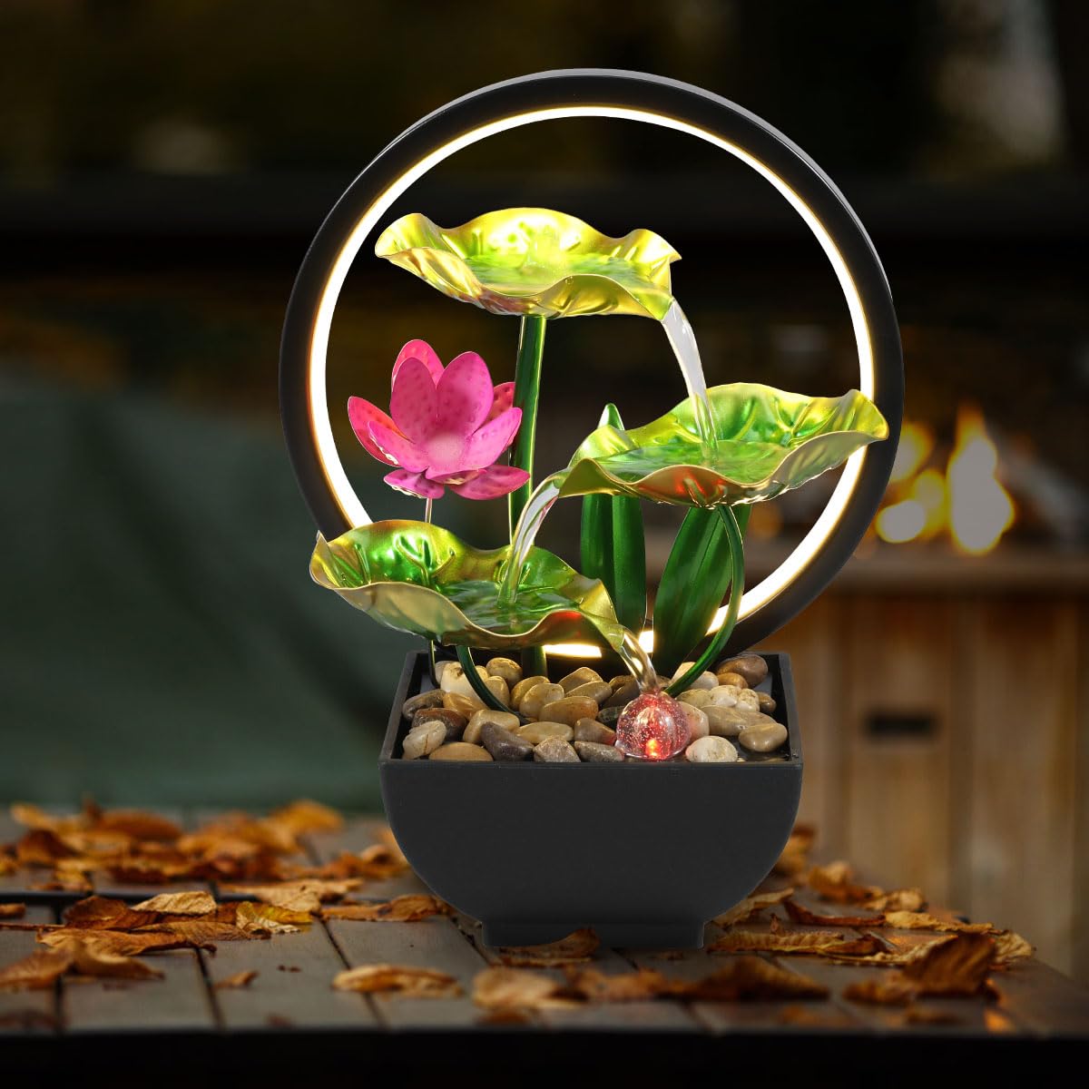 3-Tier Leaf Tabletop Water Fountain with LED Lights