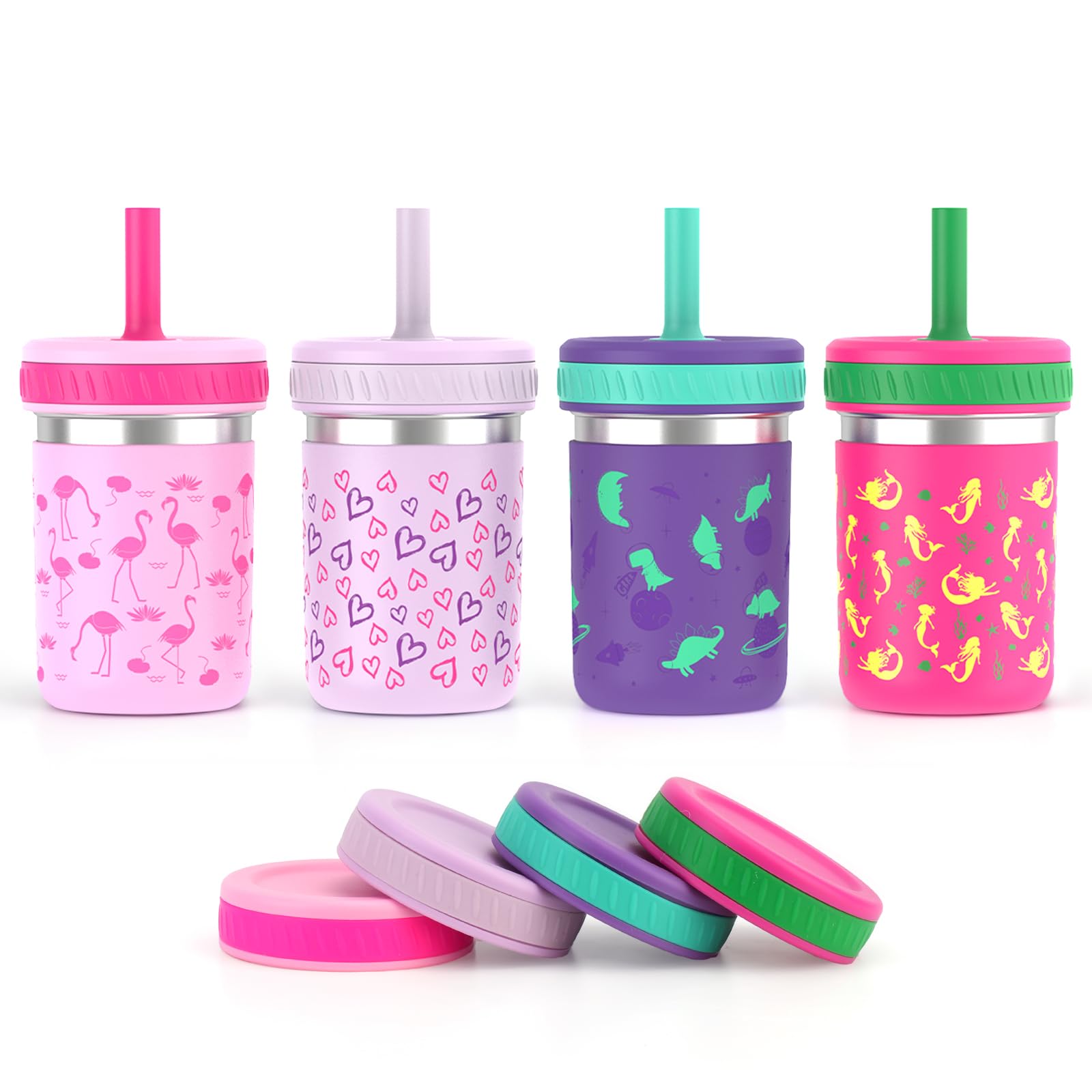 Steel Kids Cups with Silicone Sleeves & Straws | Spill-Proof Sippy Cup