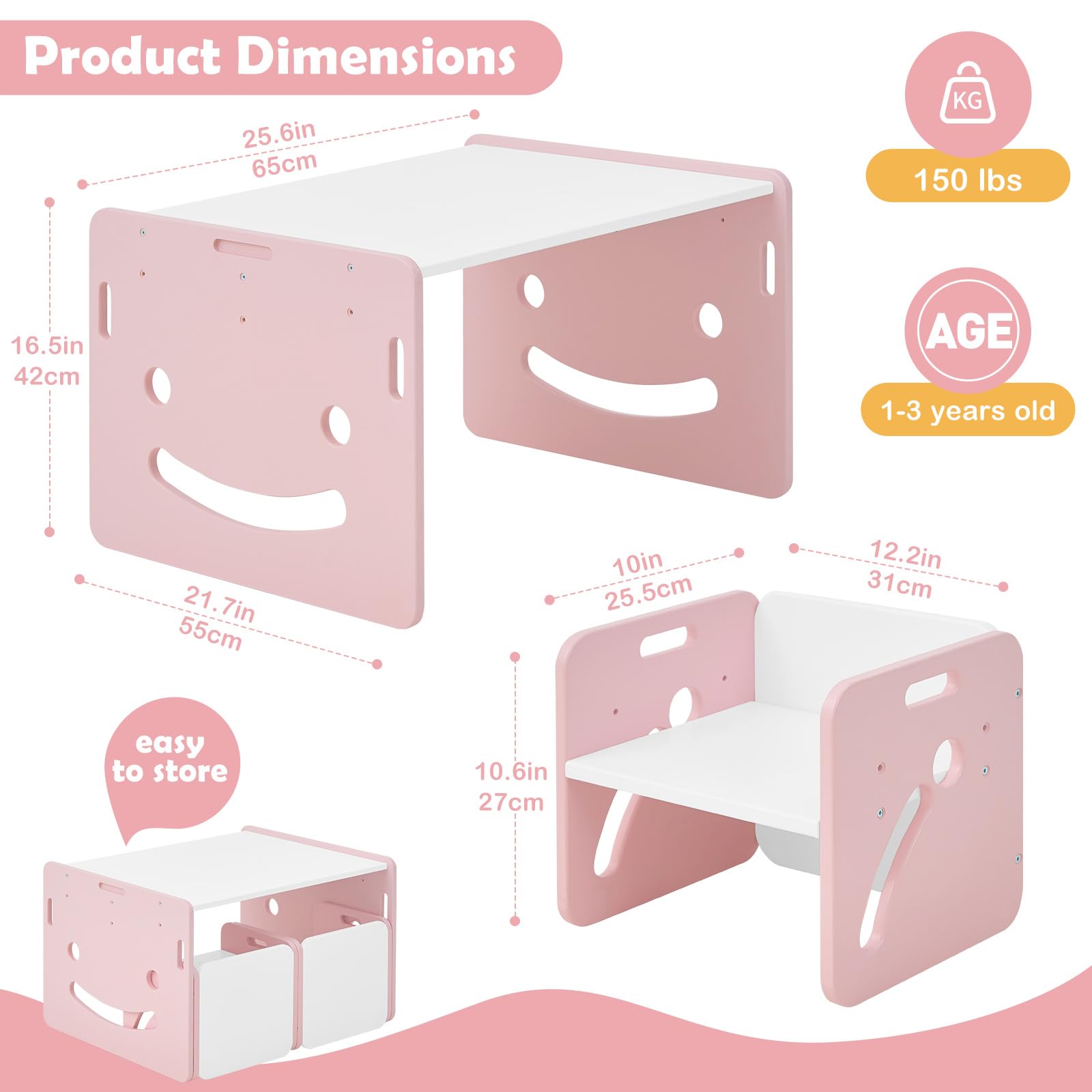 Montessori Toddler Table and Chair Set Pink