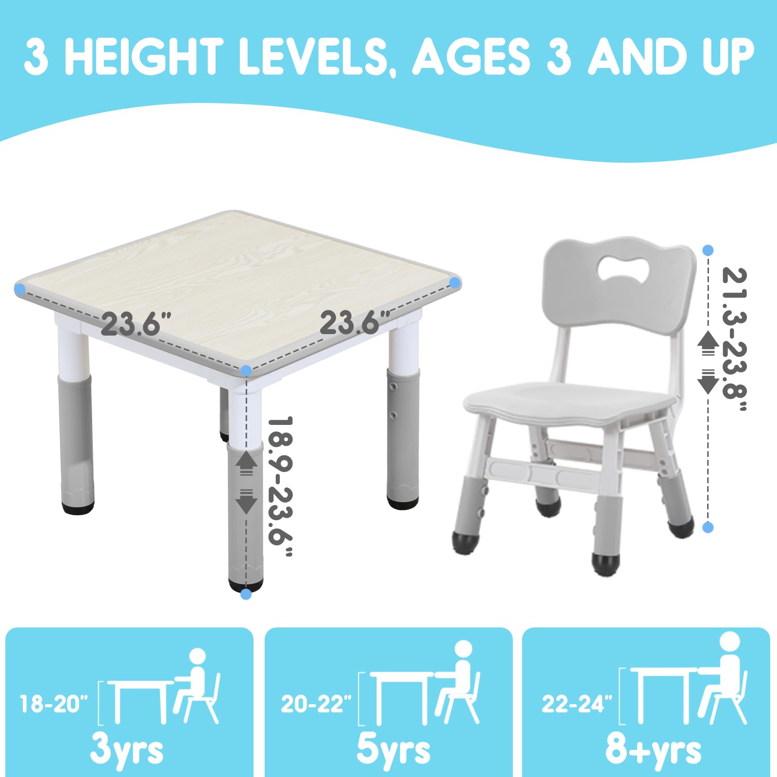 Kids Table and Chair Set with Adjustable Height