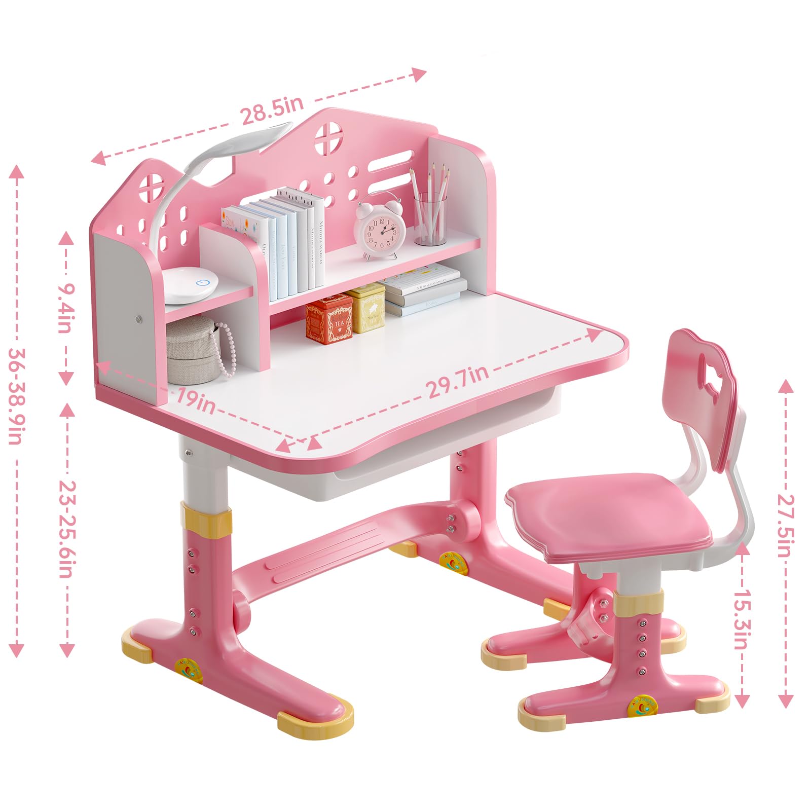 Height Adjustable Kids Desk and Chair Set with Storage