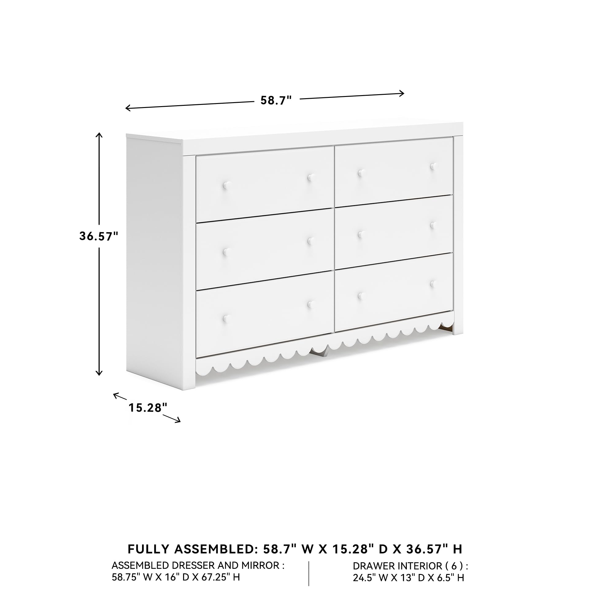 Coastal 6-Drawer Dresser with Scalloped Detailing