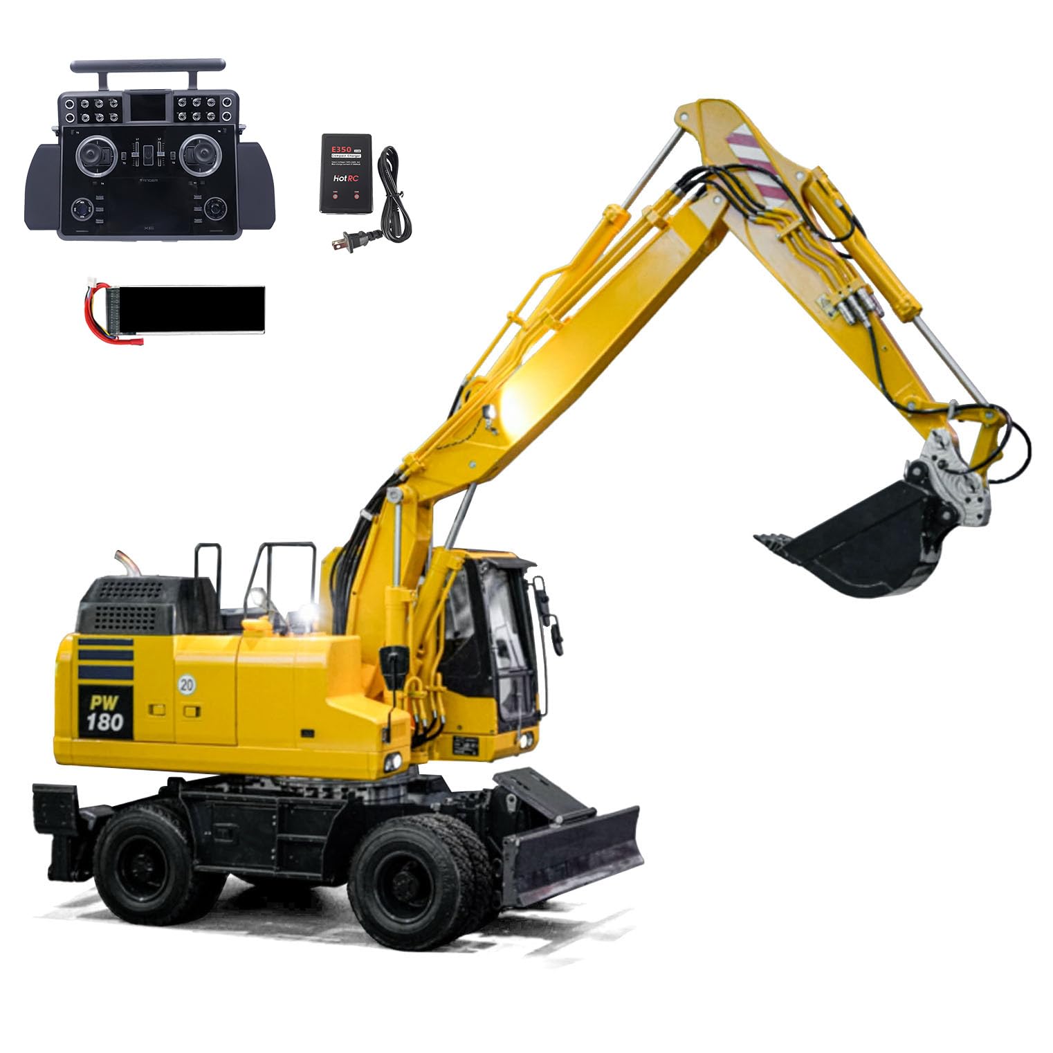 Remote Control Hydraulic Wheeled Excavator PW180 10CH Valve Metal Construction Vehicle