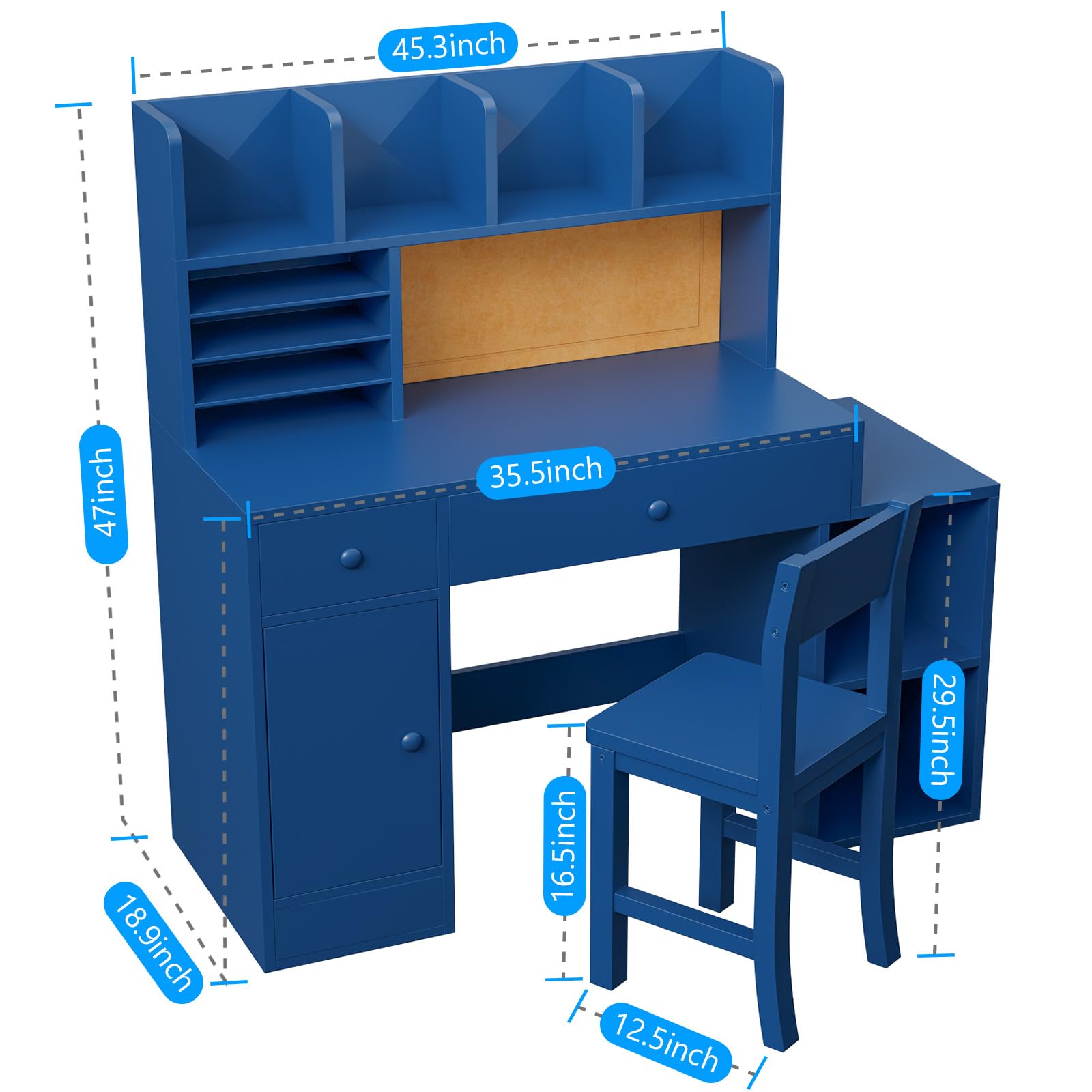 Kids Wooden Desk and Chair Set with Storage