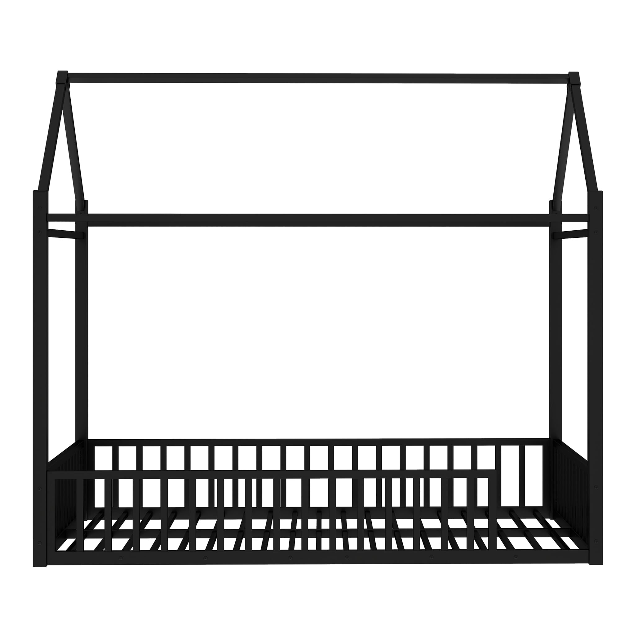 Twin Over Twin Metal House Bunk Bed with Roof