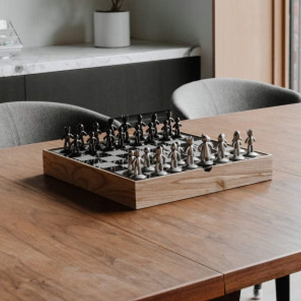 Exquisite Chess Set Wooden Chess Metal Chess Board with Chess Piece Inner Slot Chess