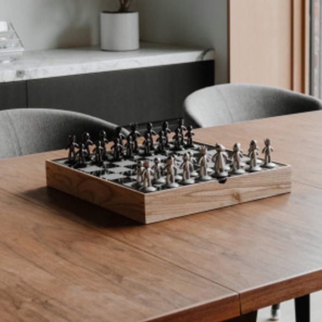 Exquisite Chess Set Wooden Chess Metal Chess Board with Chess Piece Inner Slot Chess