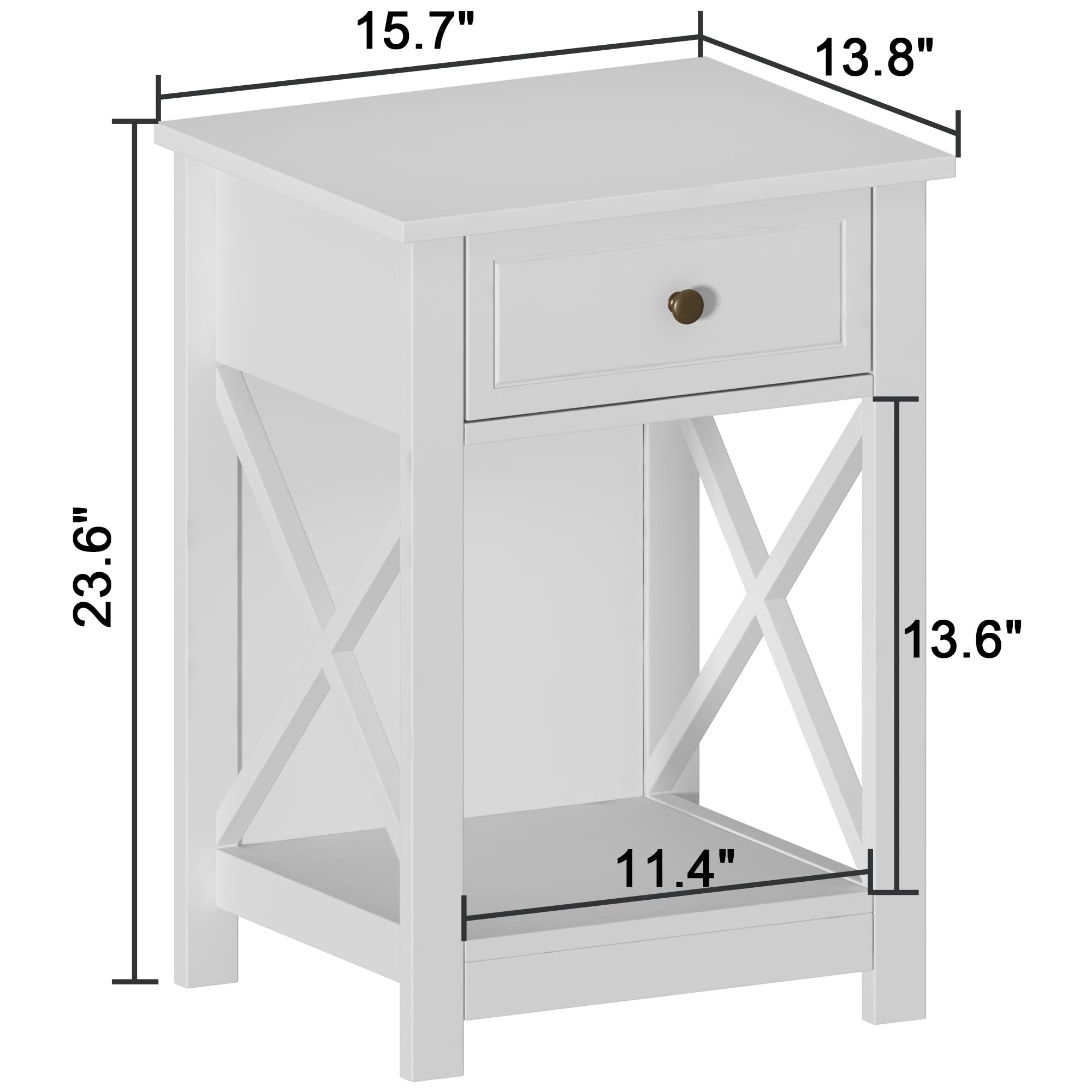 Modern X-Design Nightstand Set of 2 with Drawer and Open Storage