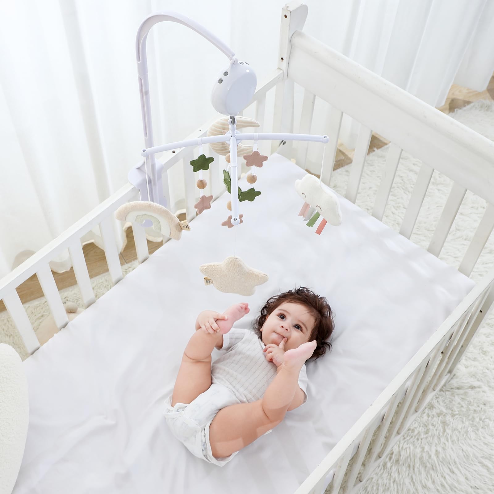 Crib Mobile 35 Lullaby Muisc, Organic Cotton Baby Mobiles for Cribs & Pack N Play