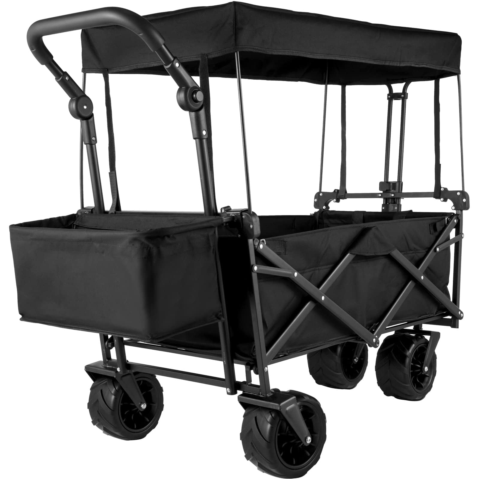 Collapsible Wagon with Removable Canopy, Heavy Duty Folding Beach Wagon