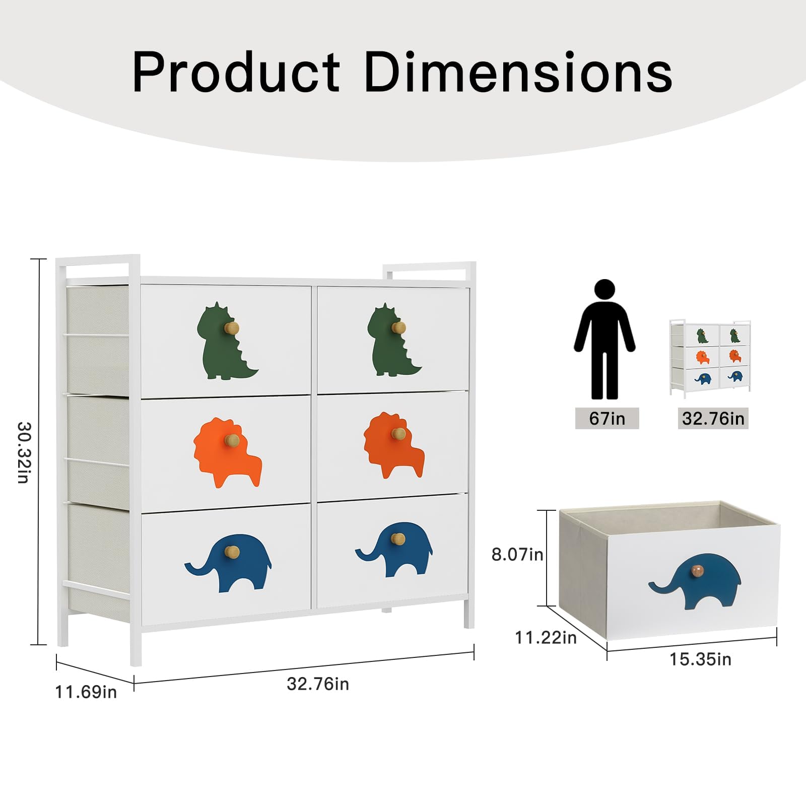 Kids Dresser with 6 Fabric Drawers Tall Storage Organizer