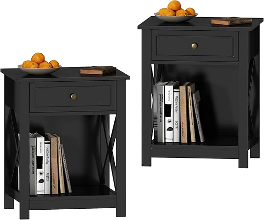 White Nightstand Set of 2, Modern X-Design Night Stand