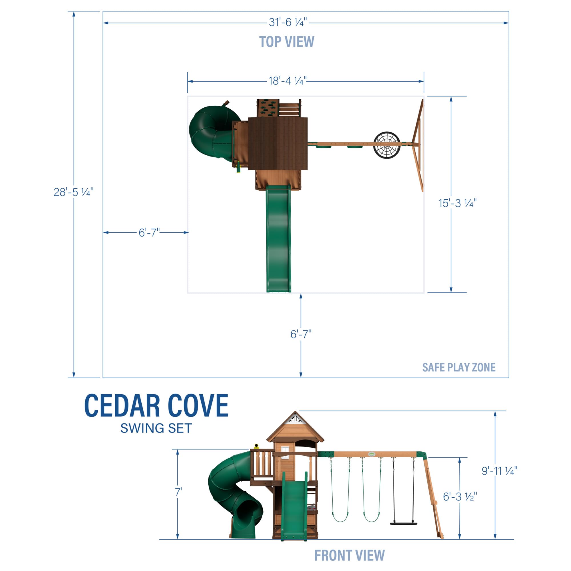 Cedar Wood Swing Set with Clubhouse and Dual Slides