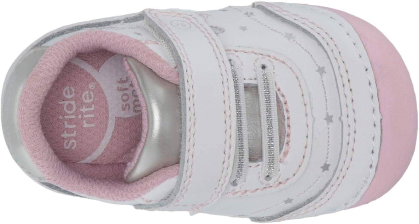 Stride Rite Baby-Girl's Soft Motion Adalyn Athletic Sneaker, White/Silver
