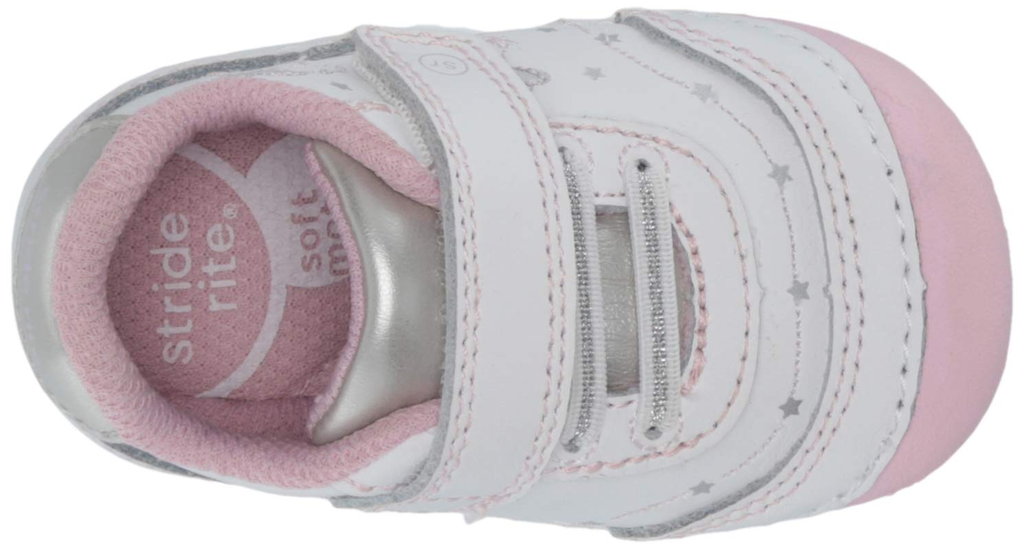 Stride Rite Baby-Girl's Soft Motion Adalyn Athletic Sneaker, White/Silver