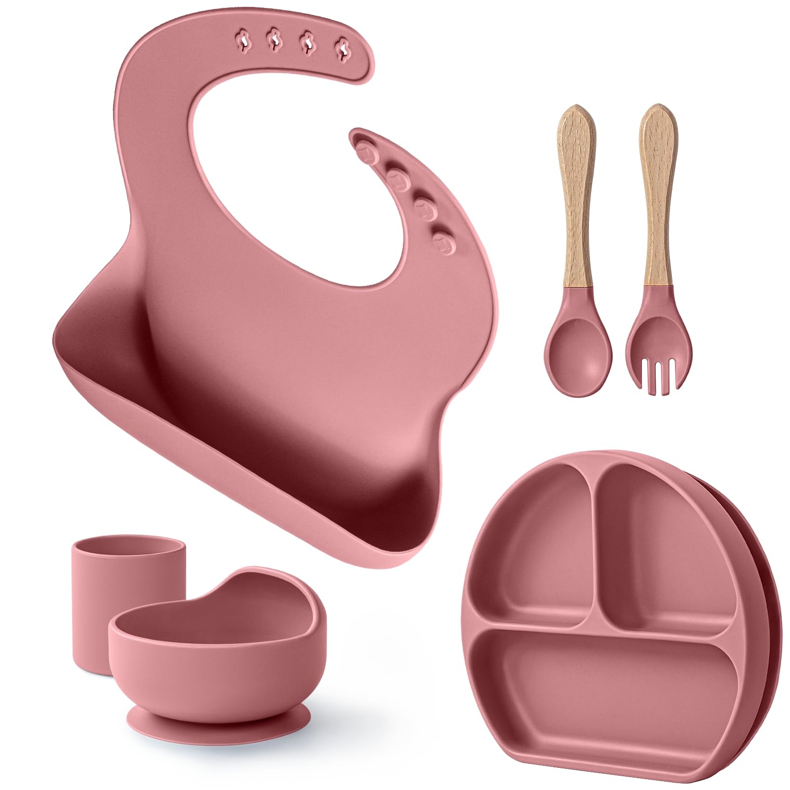 6-Piece Silicone Baby Feeding Set for BLW | Strong Suction Divided Plate & Bowl
