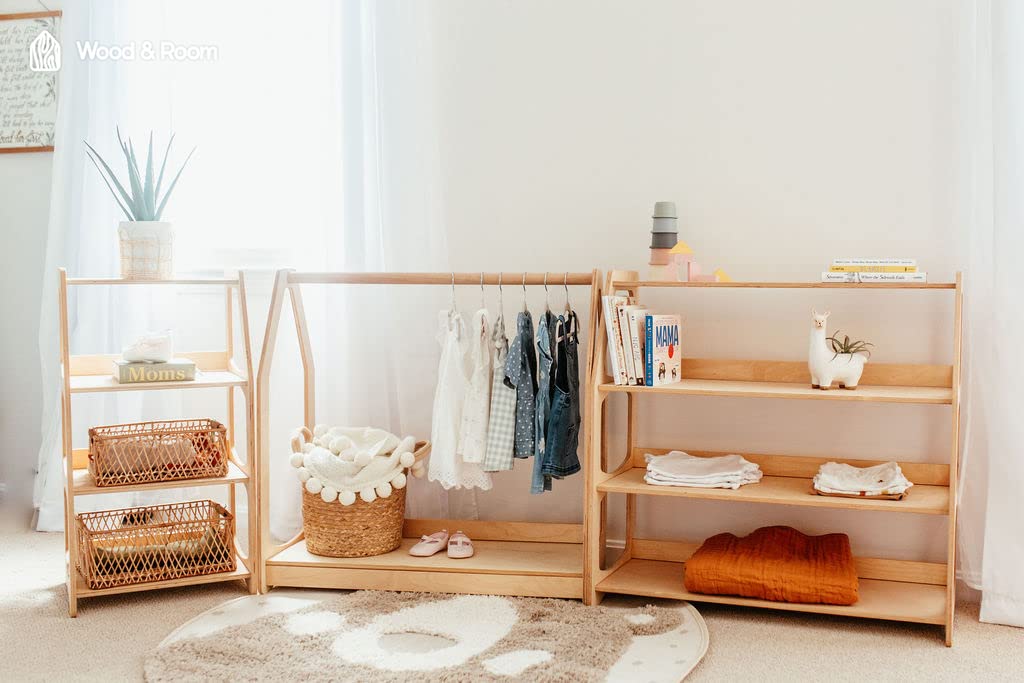Montessori Bookshelf for Toddlers - Wooden Toy Storage Organizer