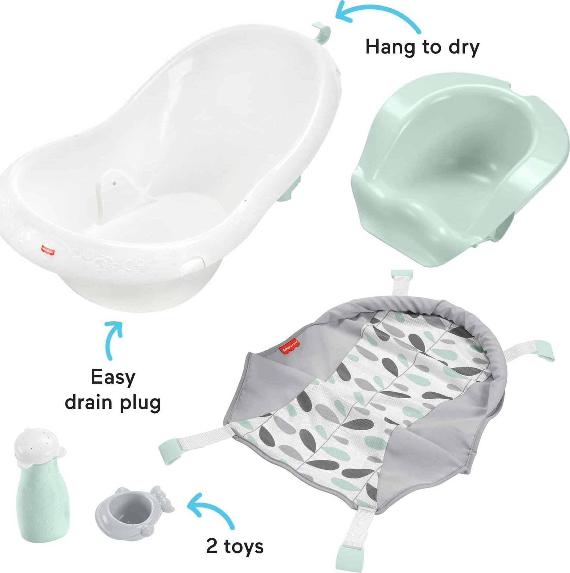 4-in-1 Convertible Baby Bath Tub with Mesh Sling and Infant Support