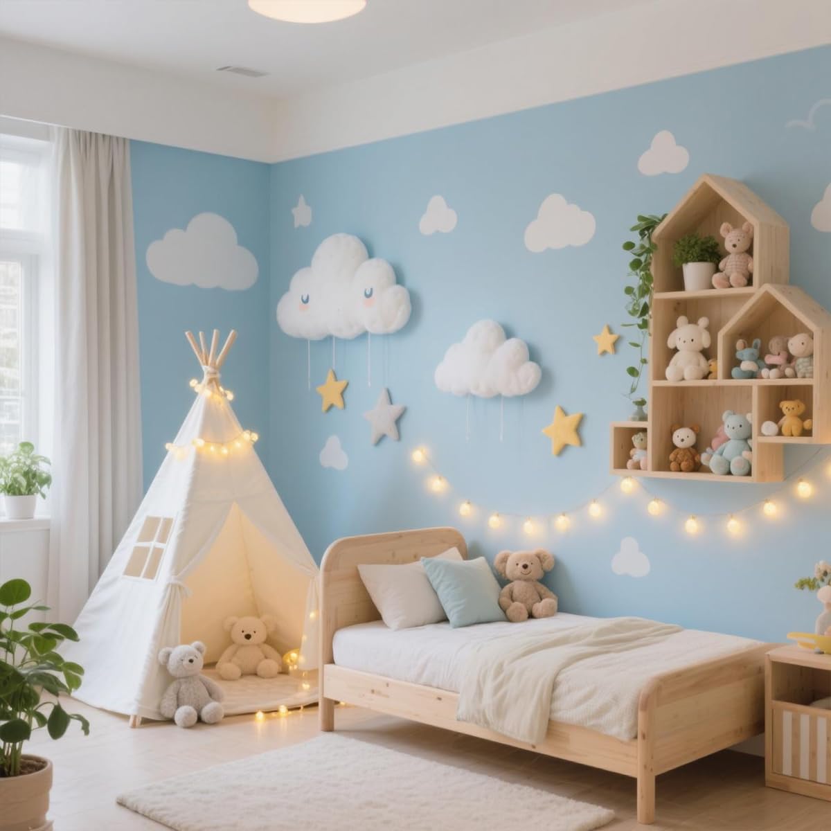 Kids Teepee Tent with String Lights