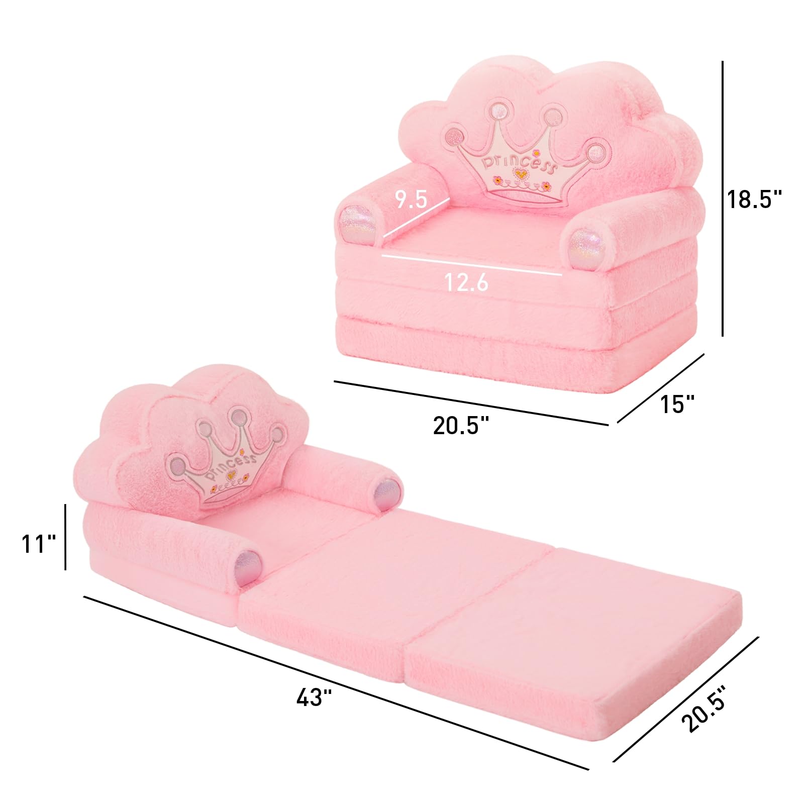 Toddler Chair Comfy，Foldable Princess Kids Couch for Girl