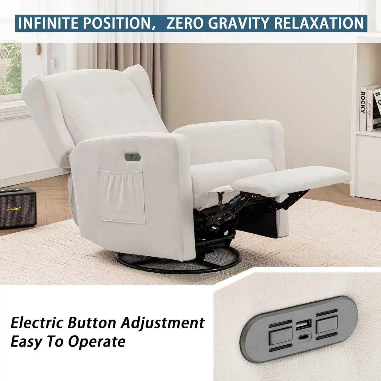 Power Swivel Rocking Recliner Chair with USB Charging Ports