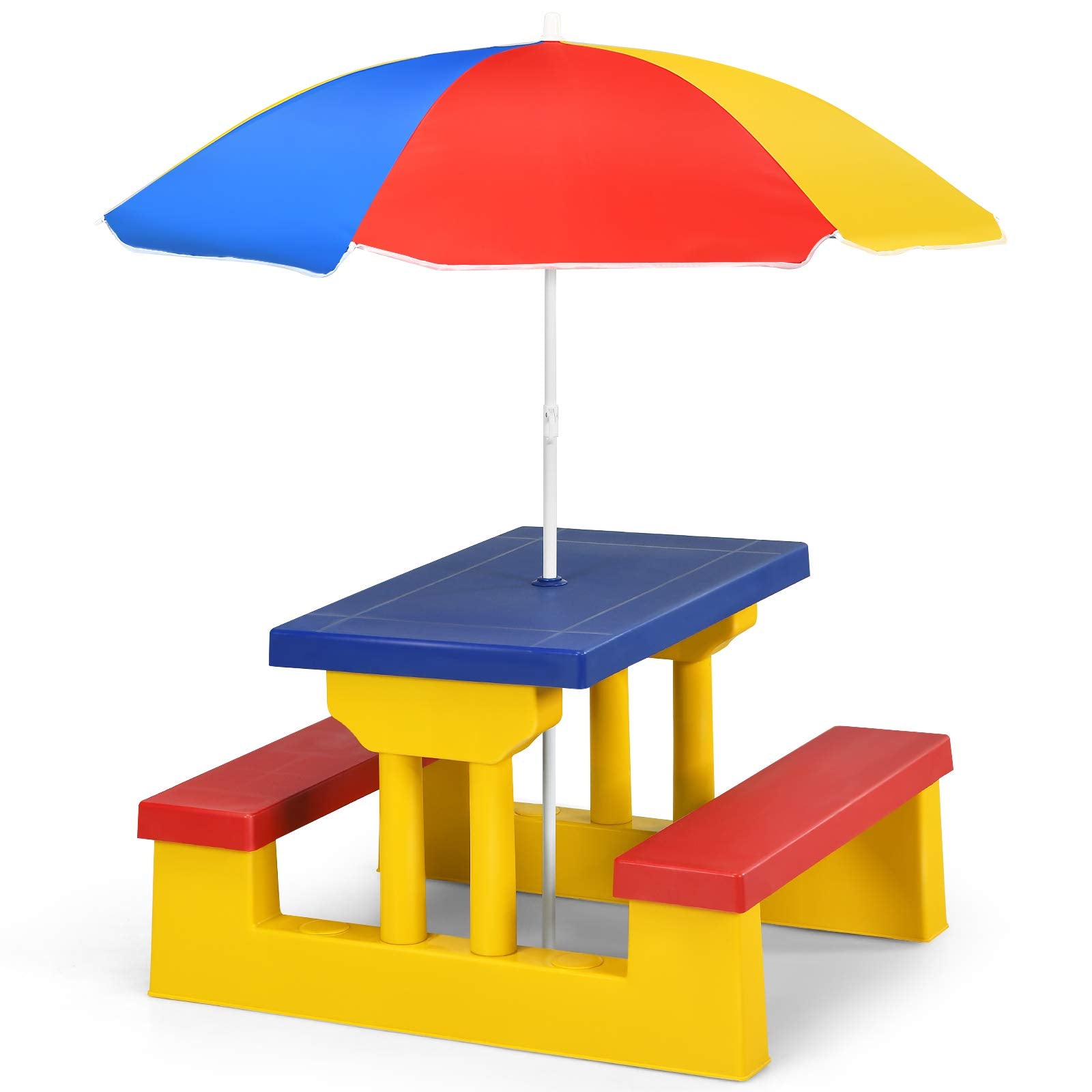 Kids Picnic Table, Toddler Plastic Outdoor Table & Bench Set with Umbrella