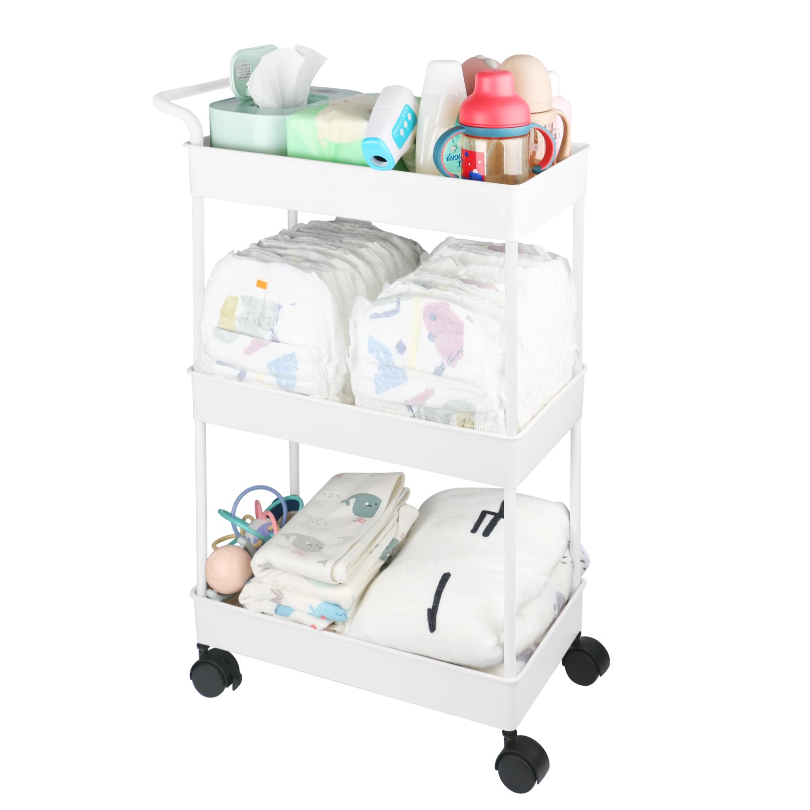 3-Tier Rolling Baby Diaper Caddy Organizer with Wheels