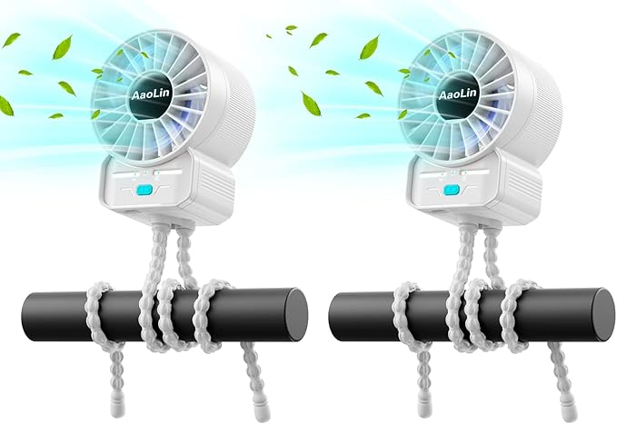 2 Pack Multifunctional Portable Stroller Fan 4 Speed 6600rpm High Speed