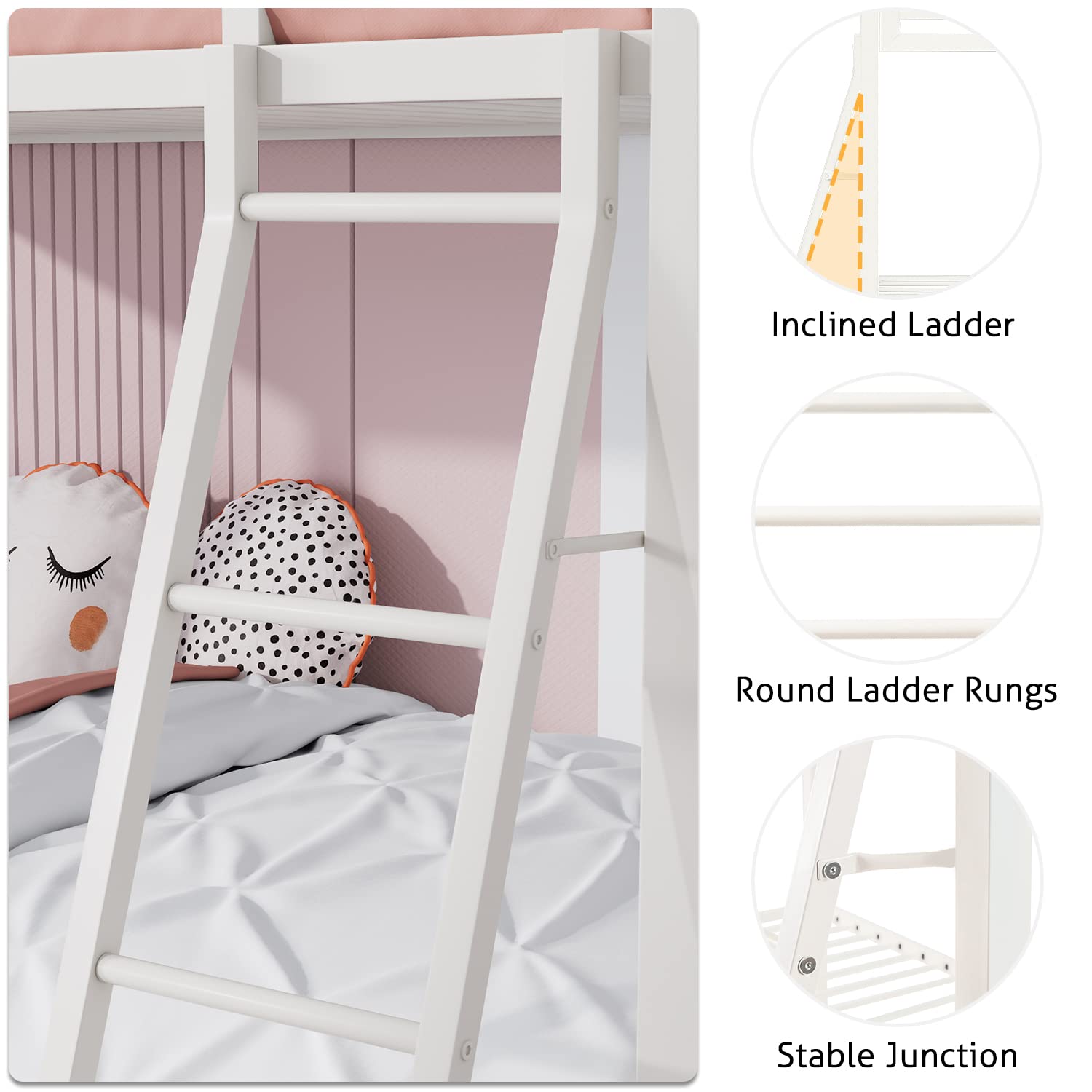 Twin Over Twin Metal Bunk Bed with Ladder