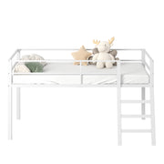 Loft Bed Twin Size, Low Junior Metal Twin Loft Bed with Stairs and Safety Guard