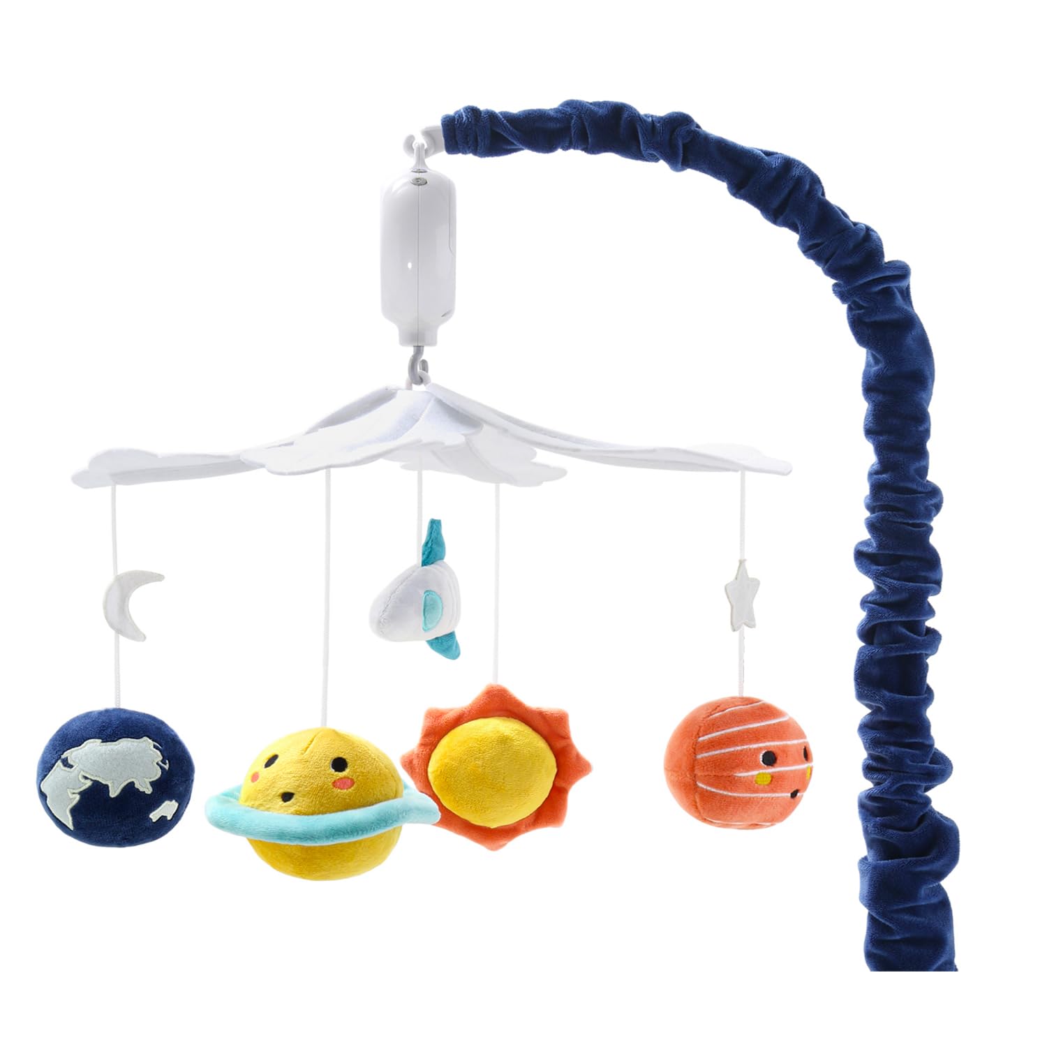 Crib Mobile for Boys or Girls - White and Dark Blue Musical Baby Crib Mobile