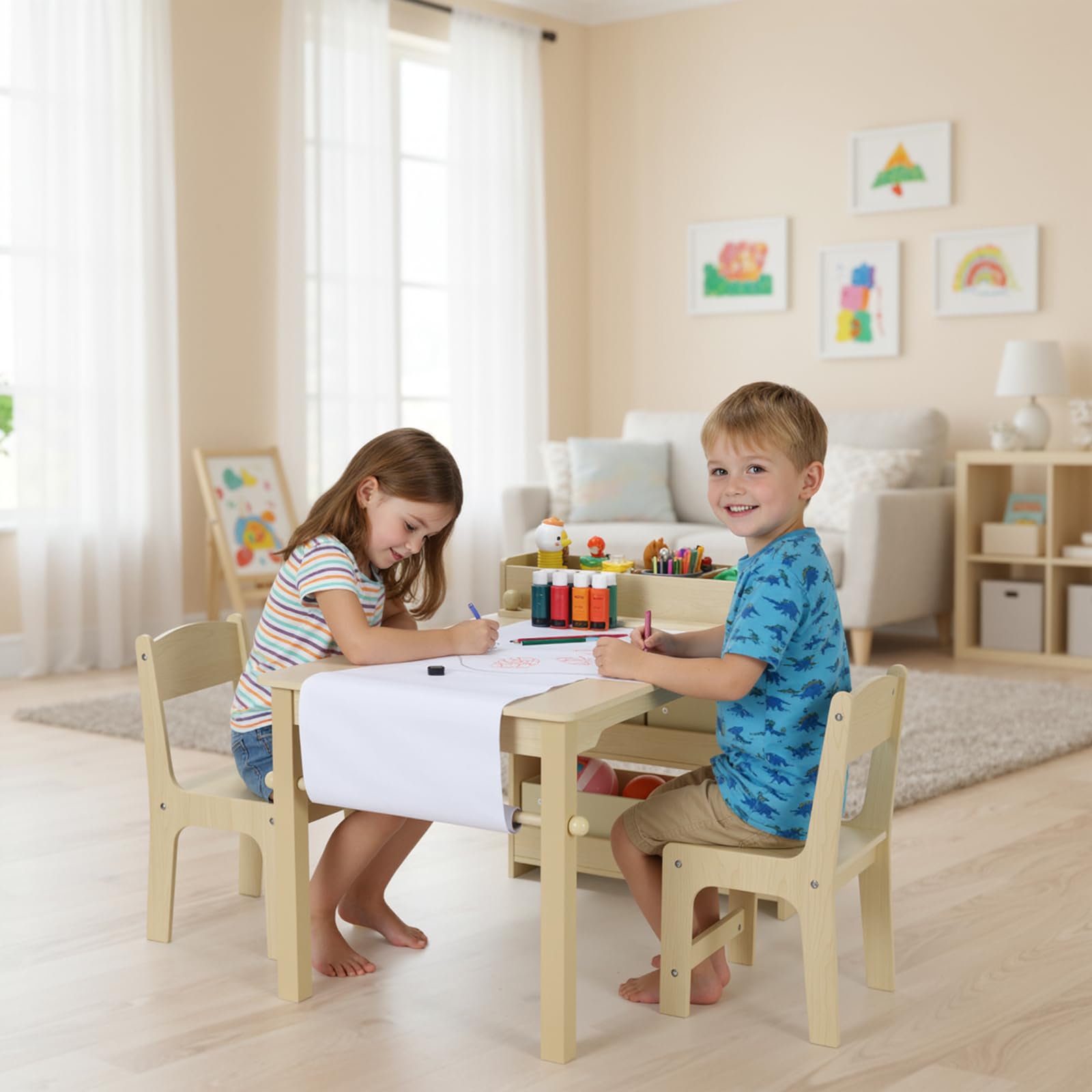 Kids Art Table and Chairs Set with Storage