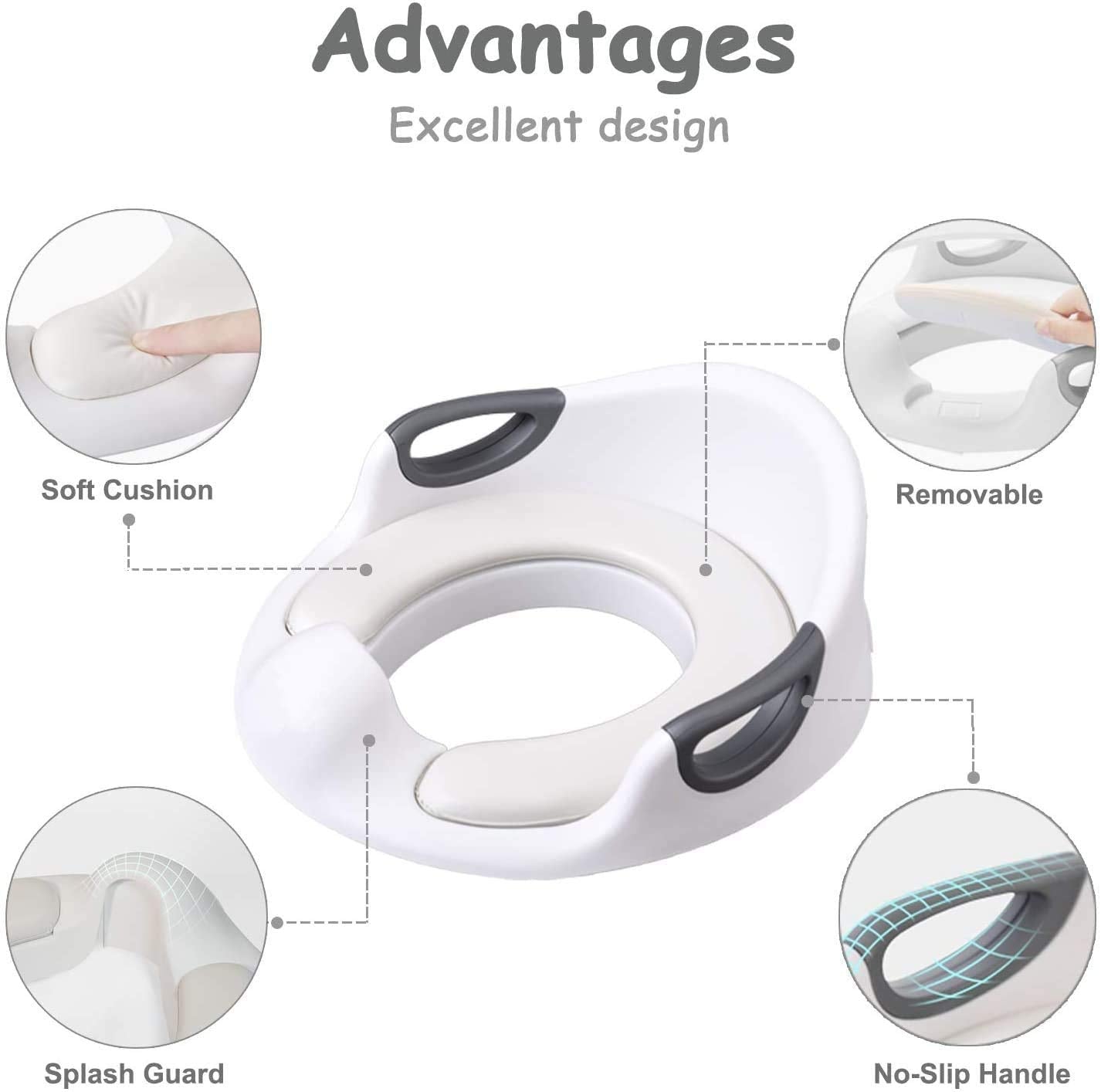 Potty Training Seat for Boys Girls Kids Toddlers Toilet Training Seat Potty Seat for Baby with Detachable Soft Cushion Sturdy Handle and Backrest (White)
