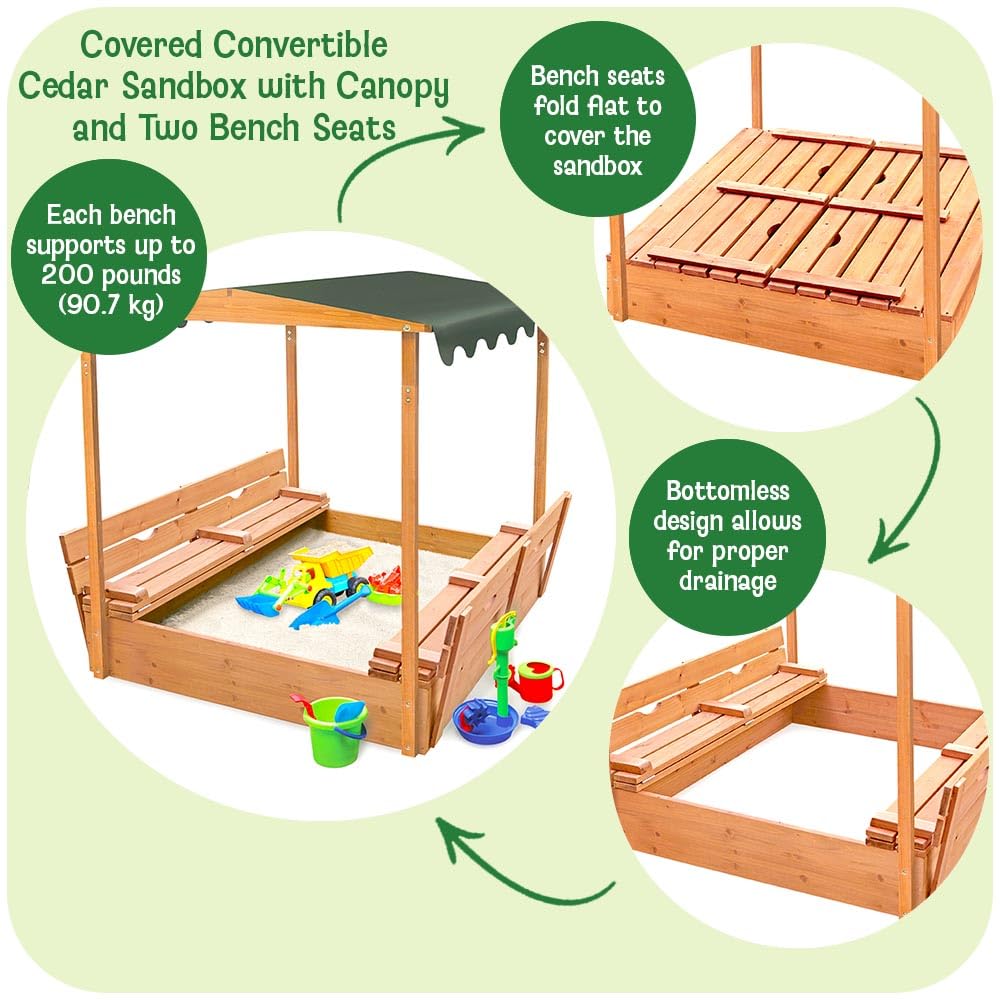 Cedar Sandbox with Canopy and Benches