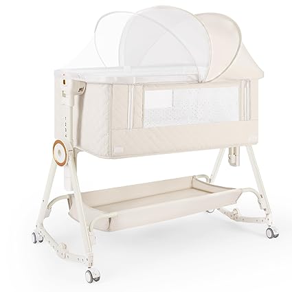 4 in 1 Baby Bassinet Bedside Sleeper, Rocking Baby Crib with Lockable Wheels