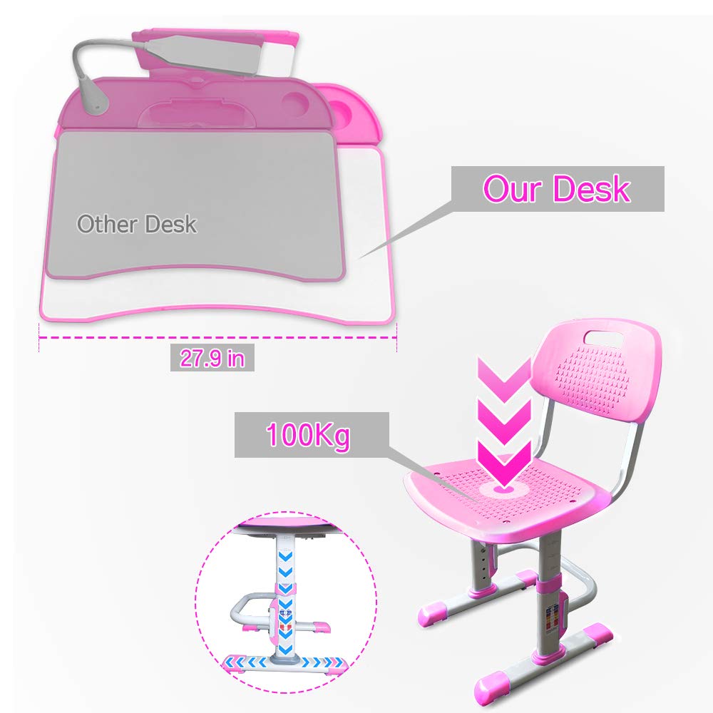 Height Adjustable Kids Desk and Chair Set with LED Lamp