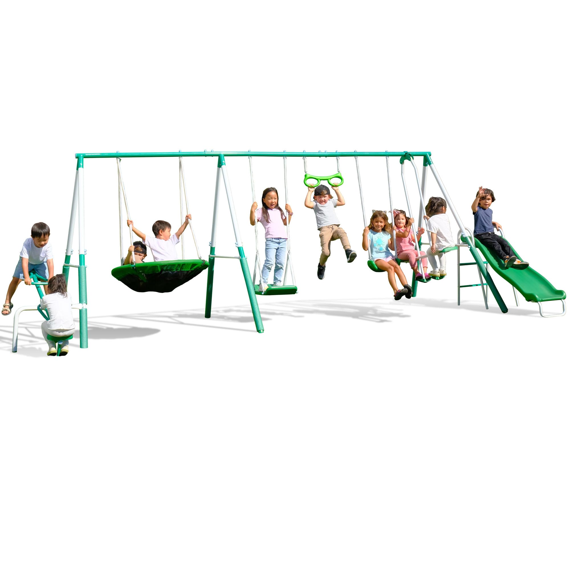 Bayside Metal Swing Set: Teeter-Totter, Saucer Swing, Standing Swing