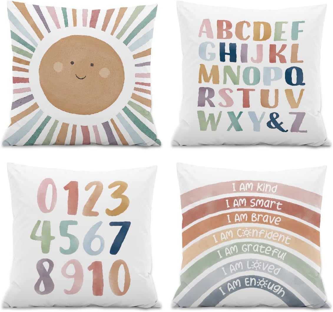 Kids Playroom Decor,Boho Sun Alphabet Throw Pillow Covers,Kids