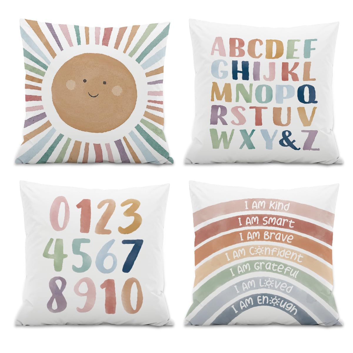 Kids Playroom Decor,Boho Sun Alphabet Throw Pillow Covers,Kids