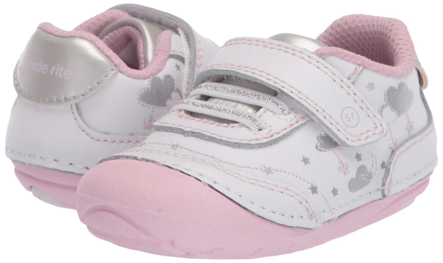 Stride Rite Baby-Girl's Soft Motion Adalyn Athletic Sneaker, White/Silver