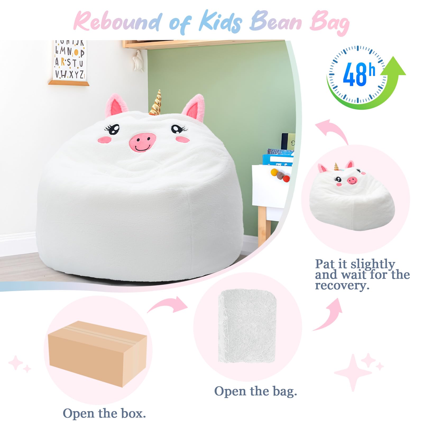 Unicorn Bean Bag Chair for Kids