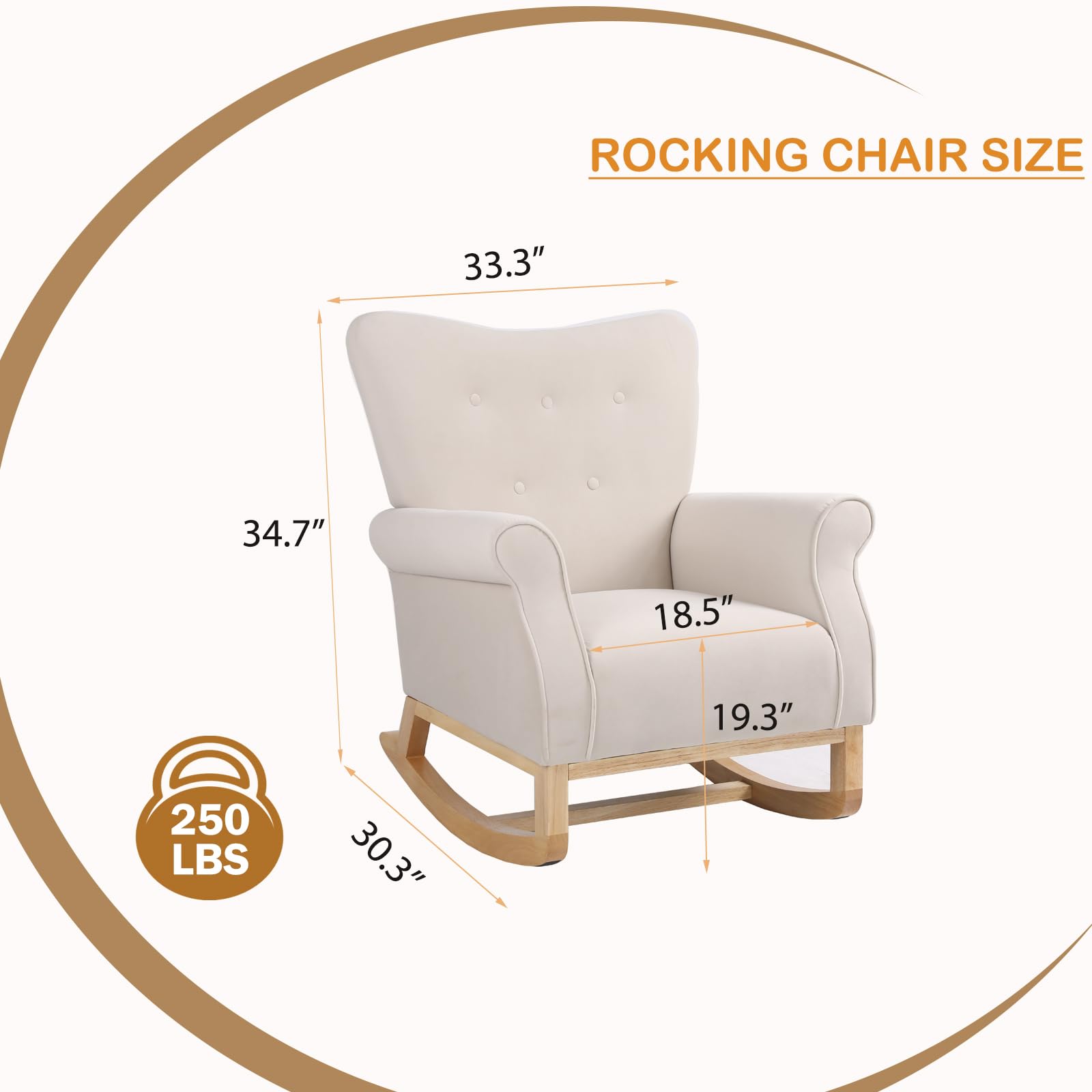 Velvet Nursery Glider Rocking Chair with Solid Wood Legs